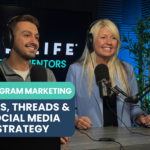Professionals looking at Instagram and exchanging Instagram marketing tips in an office setting